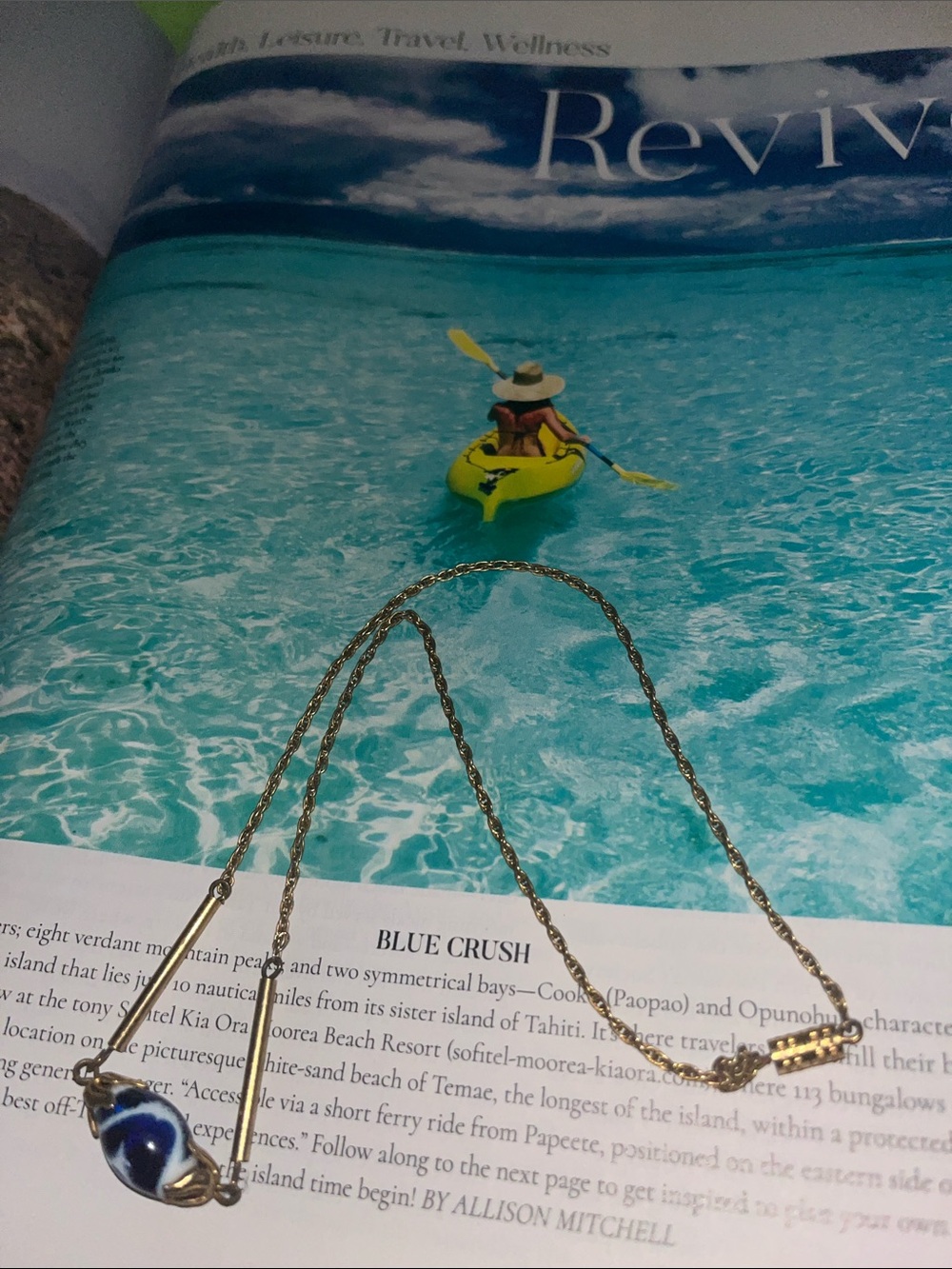 Blue glass beautiful Pendant & Gold chain necklace